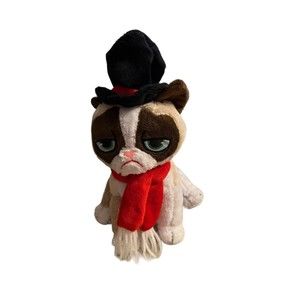 Grumpy Cat Christmas Top Hat Scarf Plush 9.5" Scrooge Stuffed Animal Toy